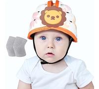 Orzbow Casco Bebe Golpe con Rodilleras,Ajustable Casco de Seguridad Bebé para Caminar y Gatear,Transpirable Casco de Protección para Bebé,Ultraligero,Anticolisión,para Bebé 6 a 24 Meses (León Naranja)