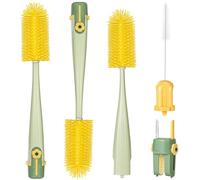 Orzbow Cepillo Limpia Biberones, 5 en 1 Limpia Biberones con Limpiador Integrado para Pajita, Tetina y Boquilla en Forma de U y un Extractor con Gancho, Duradero y Compacto, Lote de 2, Verde