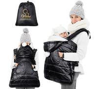 Orzbow Cobertor Porteo Invierno, Cubre Porteo Bebe Impermeable, Universal Manta Porteo Bebe con Forro Vellón Coral, Parte Superior Desmontable, Bolsillo Delantero, Negro Brillante