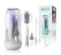 Orzbow Limpia Biberones Electrico,Set Cepillo Limpia Biberones con Esterilizador, Cepillo para Tetinas y Pajitas,Espumador Leche Electrico,Regalo Bebe Recien Nacido Niño,Gris Elegante