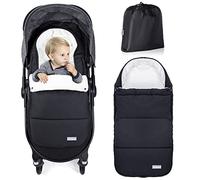 Orzbow Saco Silla Paseo Universal Invierno, Ajustable Saco Carro Bebe con Cremallera y Botones, Impermeable Saco Silla de Paseo con Bolsa de Cordón, Desenfundable, Forro Polar Caliente, Negro Puro