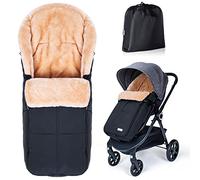 Orzbow Saco Silla Paseo Universal Invierno con Piel de Cordero Artificial, Impermeable Saco Carro Bebe Invierno con Cremallera, Fácil Acceso, Extraíble y Lavable a Máquina (Negro)