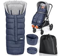 Orzbow Saco Silla Paseo Universal Invierno, Cremallera, Crece Conmigo | Saco Carro Bebe Invierno, Longitud Ajustable, Tira Reflectante, Partículas Antideslizantes, 97 a 117*44cm, Bleu Marine