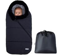 Orzbow Saco Silla Paseo Universal Invierno, Impermeable Saco Carro Bebe con Cuello de Piel Desmontable, Saco Silla de Paseo con Cremallera Ajustable, Forro Polar Caliente, Negro