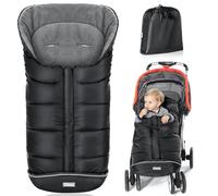 Orzbow Saco Silla Paseo Universal Invierno, Saco Carro Bebe Invierno con Pile Coral, Impermeable, Fácil Acceso, Cremallera e Tira Reflectante, Lavable a Máquina (Negro)