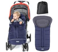 Orzbow Saco Silla Paseo Universal Invierno, Saco Carro Bebe Invierno con Pile Coral, Impermeable, Fácil Acceso, Cremallera e Tira Reflectante, Lavable a Máquina (Azul)