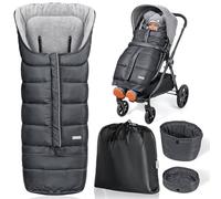 Orzbow Saco Silla Paseo Universal, Larga Saco Carro Bebe Invierno con Cremallera, Impermeable, Longitud Ajustable, Antideslizante, Fácil Usar, Cálido Forro Polar Coral, 97*44/117*44cm, Gris Oscuro