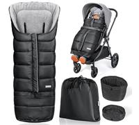 Orzbow Saco Silla Paseo Universal, Larga Saco Carro Bebe Invierno con Cremallera, Impermeable, Longitud Ajustable, Antideslizante, Fácil Usar, Cálido Forro Polar Coral, 97 * 44/117 * 44cm, Negro