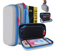 Orzly Case for Nintendo Switch Lite - Portable Travel Carry Case with Storage for Switch Lite Games and Accessories [Grey/Blue with a Tint of Pink Special Edition]