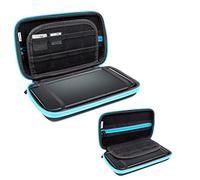 Orzly Funda para Nintendo 3DS XL (Original) o New 3DS XL (Nueva) - Funda Dura de Viaje para Llevar la Consola con Ranuras para Juegos y Bolsillo con Cremallera - Azul sobre Negro