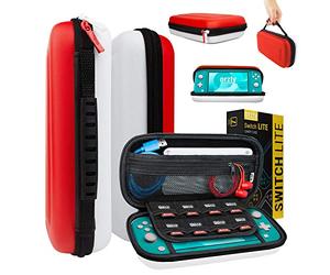 Orzly Funda para Nintendo Switch Lite - Estuche Protector rigida, para Llevar Nueva Switch Lite Consola (2019) y Sus Juegos y Accesorios - Roja/Blanca