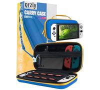 Orzly Funda Switch para Nintendo Switch OLED - Nintendo Switch temática de Fortnite Joycon con Accesorios y Almacenamiento de Tarjetas de Juego, Funda Protectora de Transporte de Viaje- Azul Amarillo