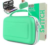 Orzly Funda Switch para Nintendo Switch/Switch OLED - Funda temática de Animal Crossing Nintendo Switch con Accesorios y Almacenamiento de Tarjetas de Juego - Funda Protectora de Viaje (Verde/Blanco)
