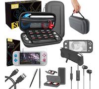 Orzly Paquete de Accesorios para Nintendo Switch Lite - Incluye: Protectores de Pantalla & Funda para Switch Lite Consola, Funda Comfort Grip, Cable USB, Auriculares y más. (Gris)
