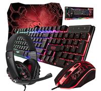 Orzly Teclado y Raton Gaming - Combo Ratón y Teclado USB [RGB LED Retroiluminación], Cascos Gamer, Alfombrilla de Ratón - Para Usuarios PC, Xbox y PS4 [Hornet RX250]