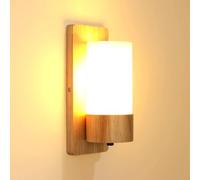 Osairous Aplique Pared Interior De Madera, E27 Lampara De Pared, Creatividad Pantalla De Vidrio, Apliques Pared Interior Para Dormitorio, Pasillo, Escalera, Sin Bombilla (25 * 12 * 10 cm)