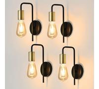 Osairous Apliques de Pared 4 Packs, Lámpara de Pared Industria Vintage, Lámpara de Hierro Retro Negro para Interior Pasillos Sótanos Bares, IP20, E27, Max 40W, Sin bombilla