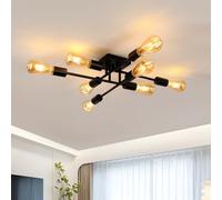 Osairous Lámpara de dormitorio vintage, 8 luces, plafón Sputnik, E27 negro, lámpara de salón, lámparas de cocina industrial, diámetro 57 cm