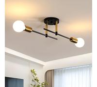 Osairous Lámparas de araña Industrial, Lámpara de Techo de 2 Luces, E27 Lampara Techo Retro Vintage, lampara araña techo Negra para Dormitorio, Pasillo, Cocina 45.5cm (Sin Bombilla)