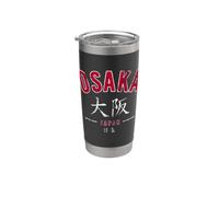 Osaka Japón arqueado en inglés y estampado desgastado Kanji Vaso térmico de acero inoxidable de doble pared