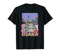Osaka Japón Horizonte Cerezo Flores Paisaje Urbano Arte Camiseta