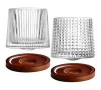 OSALADI 2 Juegos de Vasos de Vidrio para Whisky con Posavasos, Copa Creativa para Beber con Diseño Giratorio de Diamante y Base, Tazas Multifunción para Fiesta y Bar, Set de Cristalería