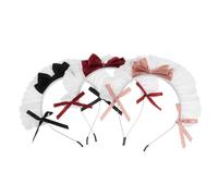 OSALADI 3piezas Diadema de Sirvienta de Encaje Lolita Lazo Negro Vino Tinto para Fiesta de Té Disfraz de Anime