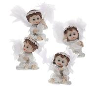 OSALADI 4 Figuras de Querubines Musicales de Resina Blanca con Alas Invisibles Mini Estatuas Decorativas para Hogar y Fiesta Adornos Pequeños de Ángeles con Instrumentos Decoración