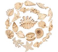 OSALADI 50 Piezas de Animales Marinos de Madera sin Terminar, Chips Decorativos Conchas, Delfines, Tortugas, Estrellas de Mar y Corales Pintados a Mano para Manualidades Creativas