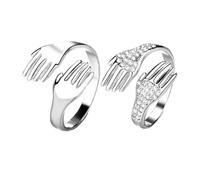 OSALADI Anillos de Enamorados para Parejas, 2 Piezas Cobre Ajustable, Anillo Microcirconita y Liso, Diseño Abrazo, Joyería para San Valentín y Boda, Obsequio Romántico Elegante