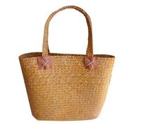 OSALADI Bolsa Tejida a Mano de Paja Amarilla Patrón, Cesta Decorativa para Flores Secas, Bolso de Mano Veraniego para Hogar y Playa, Cesta Portátil Multifuncional para Almacenamiento
