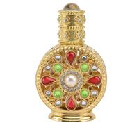 OSALADI Botella de Perfume de Vidrio Recargable 12 Ml, Frasco de Aceite Esencial de Aleación Dorada, Dispensador Portátil para Viaje y Decoración del Hogar