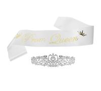 OSALADI Conjunto de Diadema y Banda de Satén Blanca para Reina del Baile de Graduación Peine Ajustable Tamaño Único para Fiesta y Decoración de Graduación