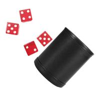 OSALADI Copa de Dados Silenciosa de Cuero PU Negra para Bar y Fiesta | Incluye 4 Dados Rojos Transparentes, Lectura Fácil con Puntos Grandes, Limpieza Sencilla y Uso Cómodo