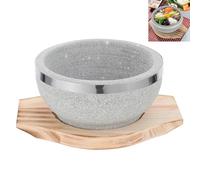 OSALADI Cuenco de Piedra Coreano de 14 Cm Base de Madera para Bibimbap y Sopa Coreana, Tazón para Ramen y Platos Calientes, Adecuado para Cocina Casera y Restaurantes, Resistente al Calor