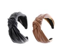 OSALADI Diadema Nudo de Cuero PU para Mujer Pack 2 Piezas Negro y Marrón Diadema Cabello y Spa Accesorios Versátiles para Yoga Maquillaje y Cuidado Facial