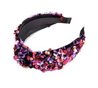 OSALADI Diadema para Mujer de Doble Capa Nudo Cruzado, Aro Cabello Lentejuelas Moradas, Banda de Tul y Terciopelo, Accesorio de Moda para Fiestas y Uso Diario