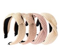 OSALADI Diademas Tejidas de Rafia para Mujer, 4 Piezas Diadema Anudada Amplia, Colores Rosa y Beige, 5 Cm de Ancho, Accesorio Ligero para Cabello en Fiestas y Uso Diario