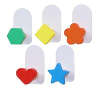 OSALADI Ganchos de Almacenamiento de Pared sin Perforaciones para Ropa Infantil y Abrigos, 5 Piezas Coloridas de Hierro Forjado y Madera Maciza, Instalación sin Daños Estilo Aleatorio