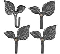 OSALADI Ganchos de Pared Rústicos de Hierro Forjado 4 Piezas Diseño de Hoja para Colgar Ropa Toallas y Llaves Interiores Domésticos y Comerciales Color Negro