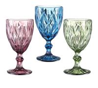 OSALADI Juego de 3 Copas de Cóctel Vintage de Vidrio Grueso Pie Alto Vasos de Whisky y Copas de Vino Tinto Color Rosa Azul y Verde Ideales para Fiestas Banquetes y Uso Doméstico