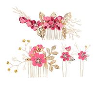 OSALADI Juego de 4 Peinetas de Novia Flores y Cristales Accesorios para Cabello Delicados para Boda y Fiesta Tocado Floral para Novias y Damas de Honor