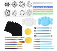 OSALADI Juego de 47 Herramientas para Puntear Mandalas 10 Hojas de Papel de Transferencia, 8 Plantillas Acrílicas, 5 Bolígrafos de Silicona, 4 Herramientas para Arcilla, 6 Pinceles