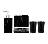 OSALADI Juego de Accesorios para Baño 5 Piezas Patrón Mármol Negro Incluye Jabonera Vaso para Enjuague Bucal Estante para Cepillos y Botella de Viaje Artículos de Baño Funcionales y