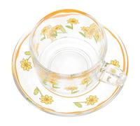 OSALADI Juego de Tazas de Té y Café de Vidrio Platillo Capacidad 180 Ml Diseño Floral Tulipán Color Girasol Adecuado para Hora del Té Hogar Oficina y Cafeterías