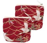 OSALADI Monedero Vintage de Algodón con Cremallera, Bolso Japonés Compacto para Monedas y Llaves, Set 2 Piezas Rojo con Diseño Oriental, Mini Cartera Portátil para Viaje y Uso Diario