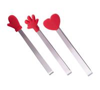 OSALADI Pinzas de Cocina para 3 Piezas Silicona y Acero Inoxidable Rojo China, Mini Pinzas para Cubitos de Hielo, Azúcar y Postres, Accesorio Práctico para Fiestas y Buffet