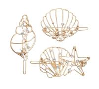 OSALADI Pinzas Pelo de Metal con Forma de Concha y Decoración de Perlas, Set de 3 Unidades con Diseño Hueco de Abanico, Estrella de Mar y Caracola, Accesorios para Mujer Uso Diario
