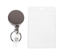 OSALADI Porta Tarjetas de Identificación Vertical con Clip Retráctil Metálico y Funda de Pvc Resistente para Oficina y Tarjetas de Exhibición
