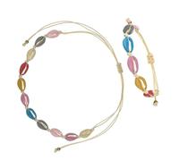 OSALADI Pulsera de Conchas Marinas Tejida a Mano, Conjunto de 2 Piezas Aleación y Pintura de Colores, Pulsera Ajustable de Cuentas para Mujer y Niña, Joyería Bohemia para Verano y Playa